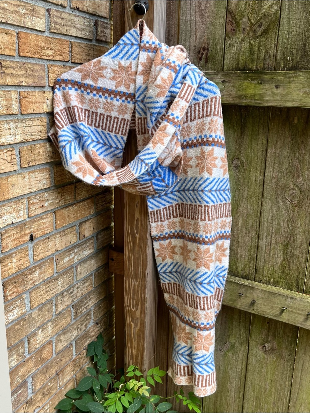 Aerie Blue & Brown Fair Isle Knit Scarf